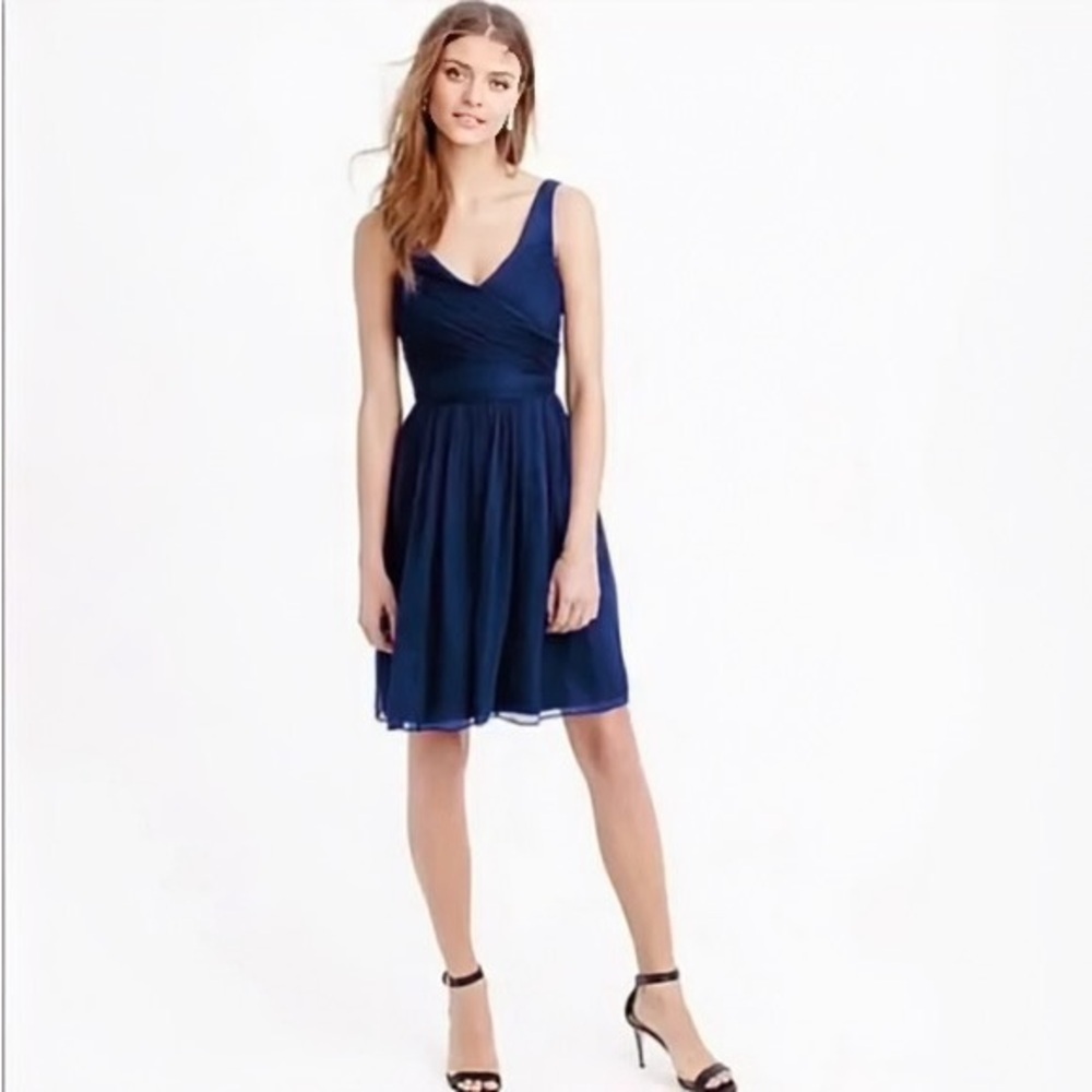 NWT J. Crew ‘Evie’ A-Line Event Dress in Silk Chiffon in Navy Blue Plus Size 20